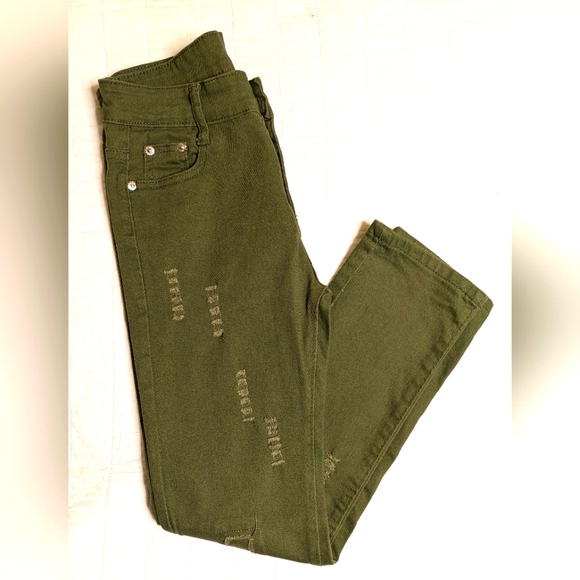 Fredd Marshall Distressed Skinny Jeans, boys size 12, army green color - Picture 2 of 6